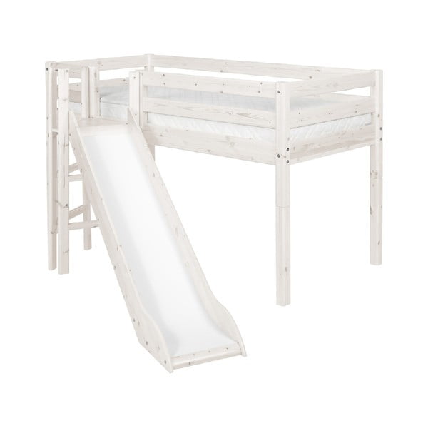 Srednje visoka otroška postelja s toboganom iz belega bora Flexa Classic, 90 x 200 cm