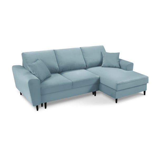 Svetlo modra raztegljiva kotna sedežna garnitura s prostorom za shranjevanje iz rebrastega žameta (desni kot/z ležalnikom) Kyoto – Cosmopolitan Design-image-1