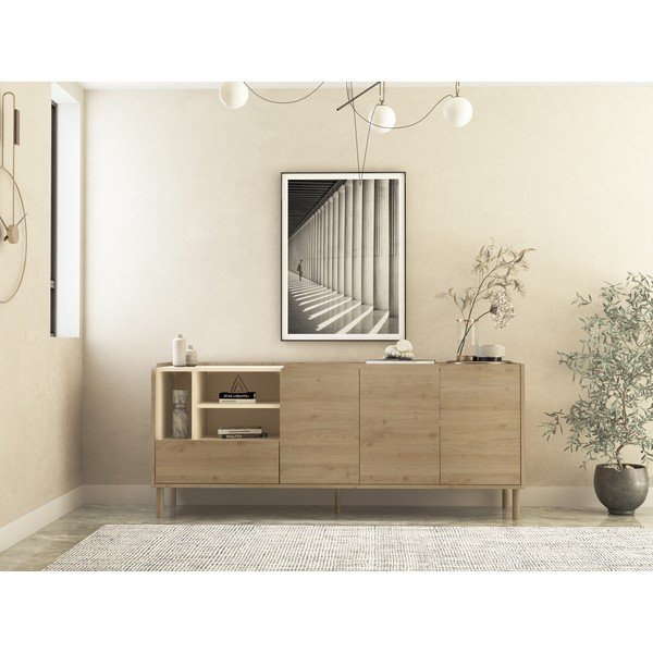 Komoda v hrastovem dekorju v naravni barvi 180x75,5x44 cm Monza – Marckeric-image-1