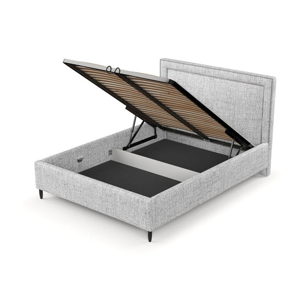 Svetlo siva oblazinjena zakonska postelja s prostorom za shranjevanje z letvenim dnom 140x200 cm Baleine – Maison de Rêve-image-4