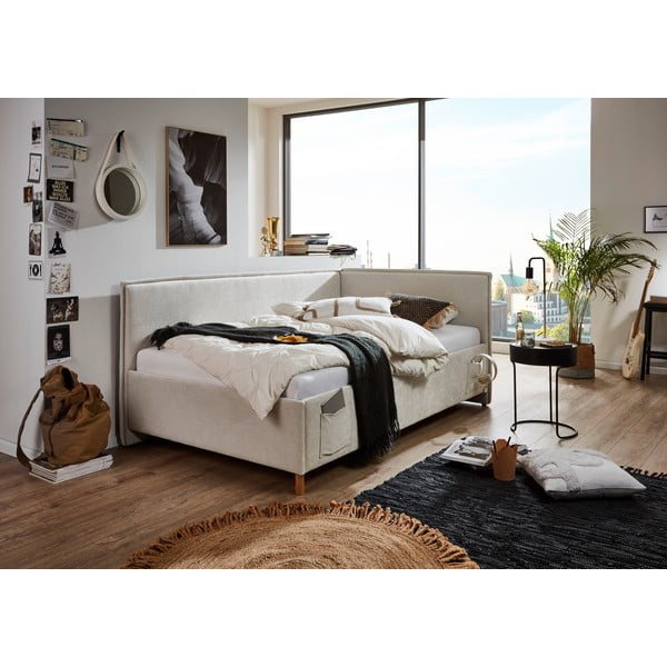 Bež oblazinjena kotna otroška postelja brez letvenega dna 90x200 cm Fun – Meise Möbel-image-1