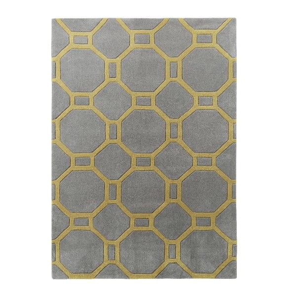 Sivo-rumena preproga Think Rugs Hong Kong Tile Grey & Yellow, 150 x 230 cm