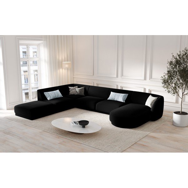 Črni žametni kotni kavč (levi kot) Miley - Micadoni Home-image-1