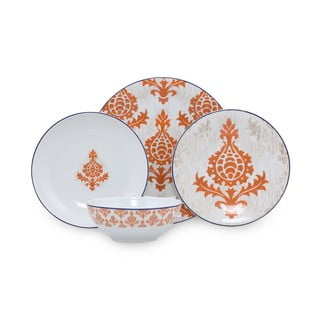 24-delni belo-oranžni jedilni set iz porcelana Kütahya Porselen Ornaments