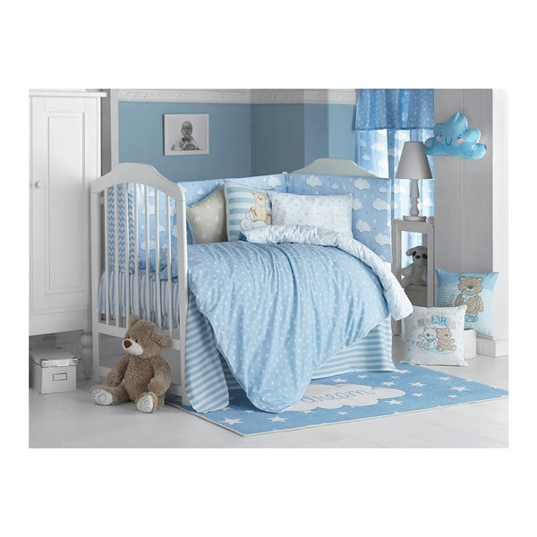 Modra otroška bombažna posteljnina za eno posteljo z rjuho Mike & Co. NEW YORK Carino, 90 x 120 cm