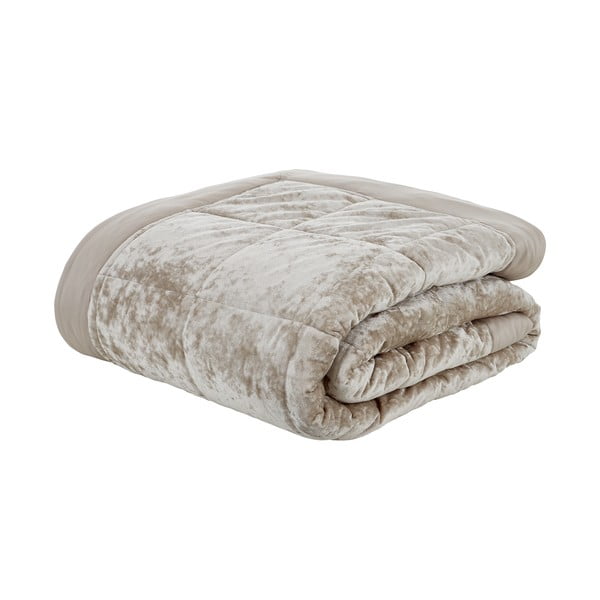 Bež žametno prešito pregrinjalo za zakonsko posteljo 220x220 cm Crushed – Catherine Lansfield-image-2