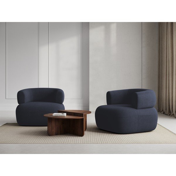 Temno moder fotelj iz tkanine bouclé Jenny – Micadoni Home-image-1