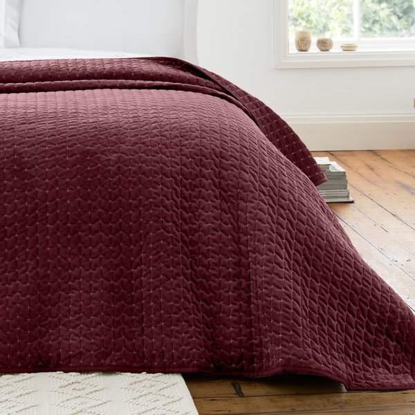 Bordo rdeče prešito pregrinjalo 240x260 cm Attica Velvet – Bianca-image-1