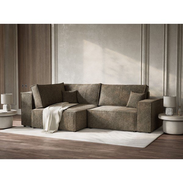 Rjava raztegljiva/s prostorom za shranjevanje kotna sedežna garnitura iz šenilje (levi kot/v obliki črke L) Tonga – Maison de Rêve-image-4