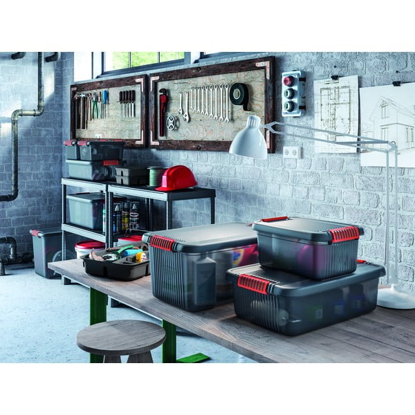 Siva plastična škatla za shranjevanje s pokrovom 59x39x28 cm K Latch Box – KIS-image-1