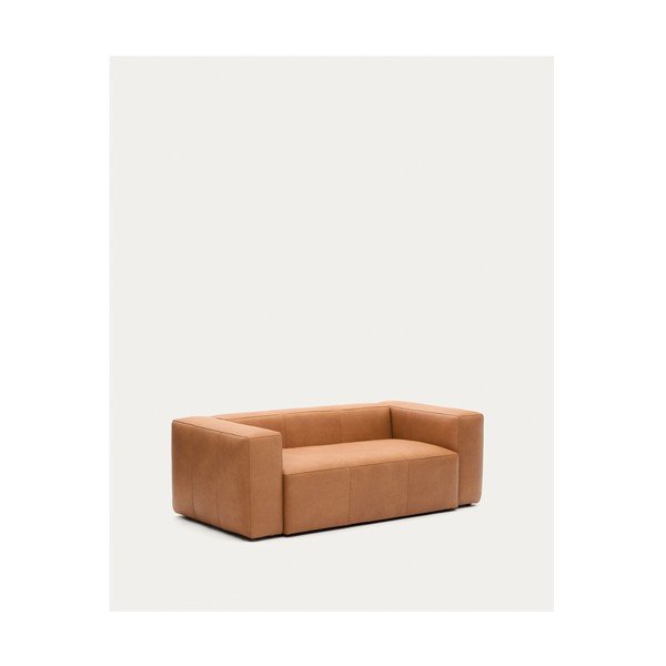 Rjava usnjena sedežna garnitura 210 cm Blok – Kave Home-image-2
