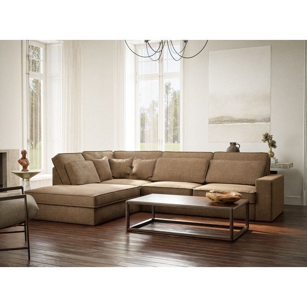 Svetlo rjava kotna sedežna garnitura iz šenilje (levi kot/v obliki črke L) Kirou – Maison de Rêve-image-1