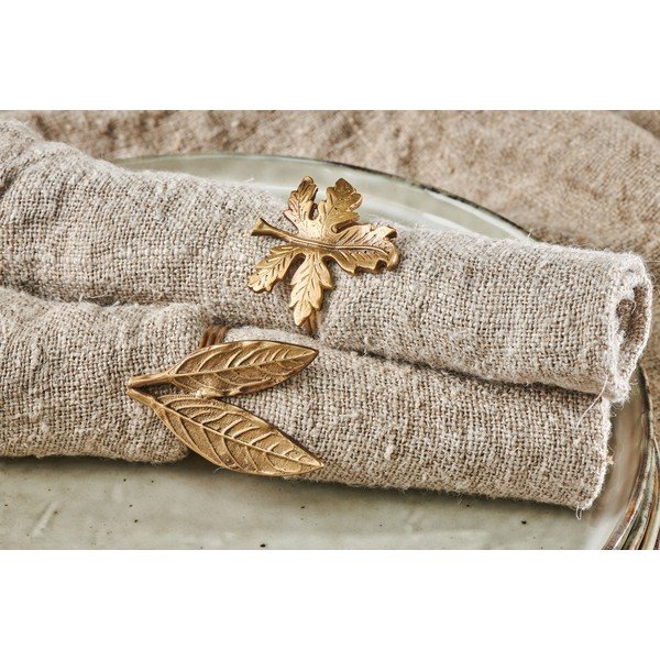 Komplet 4 obročkov za prtičke v zlati barvi Nkuku Leaf Brass-image-2