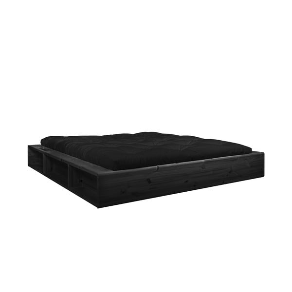 Črna zakonska postelja iz masivnega lesa s s prostorom za shranjevanje in črnim futonom Comfort Karup Design Ziggy, 140 x 200 cm