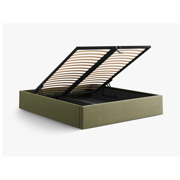 Zelena oblazinjena zakonska postelja s prostorom za shranjevanje/brez vzglavja z letvenim dnom 180x200 cm Susan – Micadoni -image-3