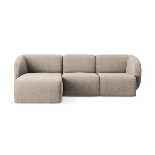 Svetlo rjava kotna sedežna garnitura iz šenilje (levi kot/z ležalnikom) Lani – Makamii