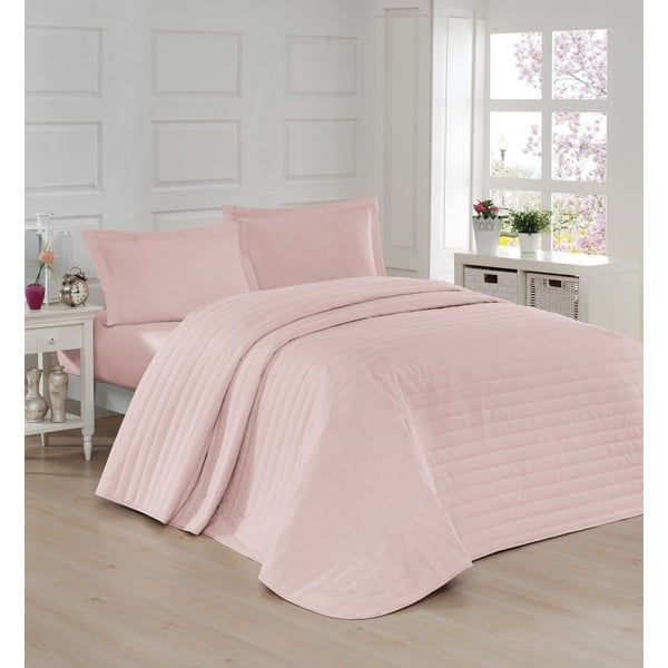 Rožnato prešito pregrinjalo za zakonsko posteljo 220x240 cm Monart – Mijolnir