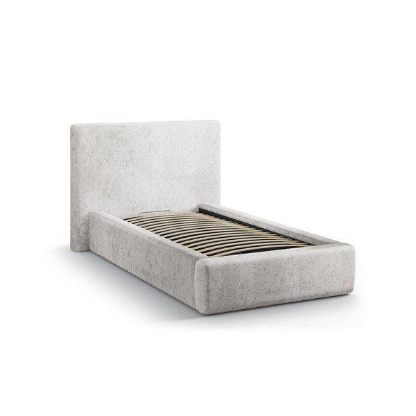 Svetlo siva oblazinjena postelja s prostorom za shranjevanje in z letvenim dnom 90x200 cm Amy – Micadoni -image-2