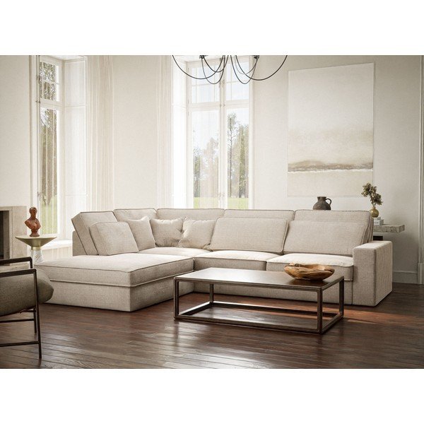 Kremno bela kotna sedežna garnitura iz šenilje (levi kot/v obliki črke L) Kirou – Maison de Rêve-image-1