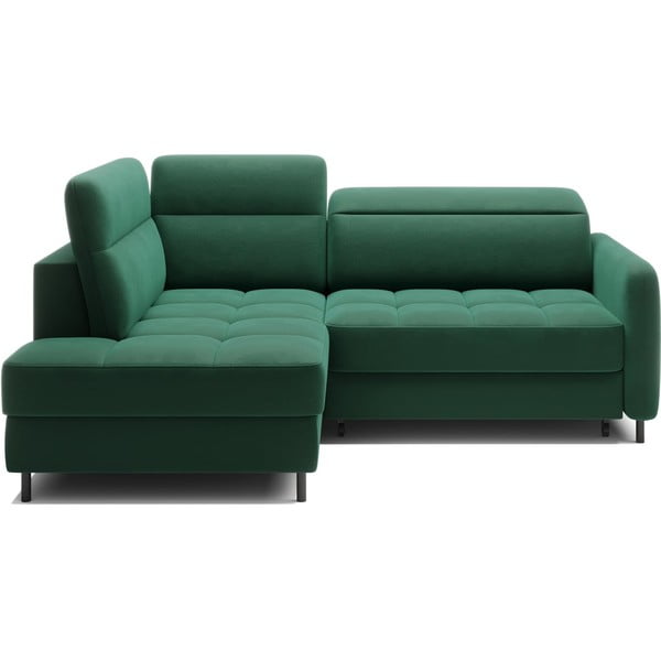 Zelena žametna raztegljiva/s prostorom za shranjevanje kotna sedežna garnitura (levi kot/v obliki črke L) Barea – ELTAP