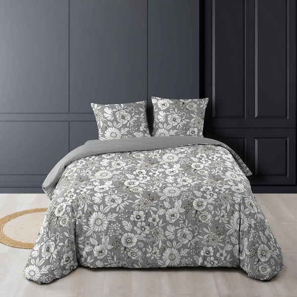 Bela/siva bombažna podaljšana posteljnina za zakonsko posteljo 240x220 cm Milady – douceur d'intérieur