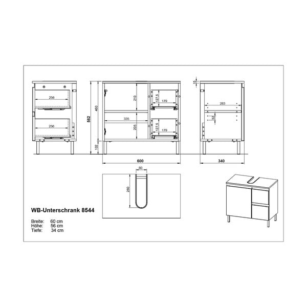 Bela omarica za pod umivalnik 60x56 cm Salinas - Germania-image-4