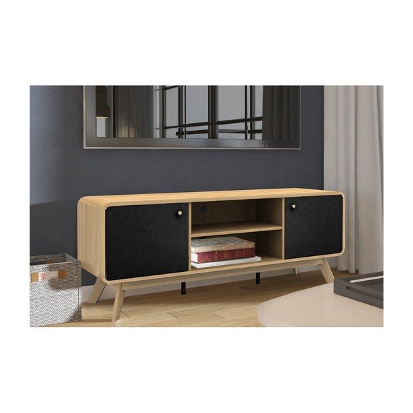Črna/naravna TV omarica v hrastovem dekorju 140x53 cm Cassie – Støraa-image-3