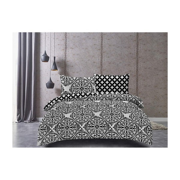 Črno-bela obojestranska posteljna rjuha iz mikrovlaken DecoKing Hypnosis Mandala, 200 x 135 cm