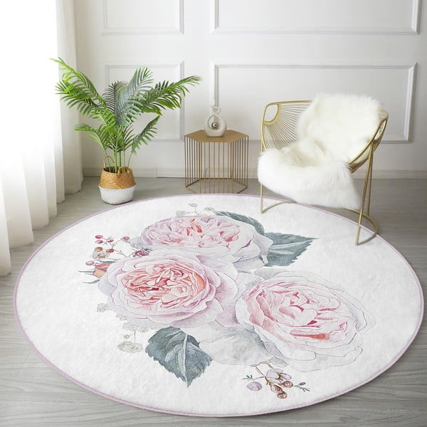 Bela/rožnata pralna okrogla preproga primerna za robotski sesalnik ø 80 cm Comfort – Mila Home-image-3