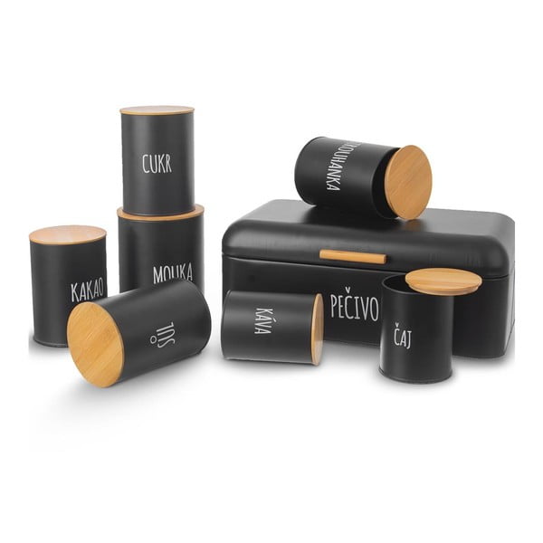 Črna pločevinasta škatla za čaj z bambusovim pokrovom Orion, prostornina 750 ml-image-3