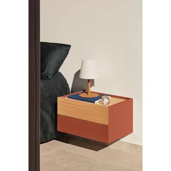 Opečnato oranžna/naravna nočna omarica v hrastovem dekorju Otto – Teulat-image-1