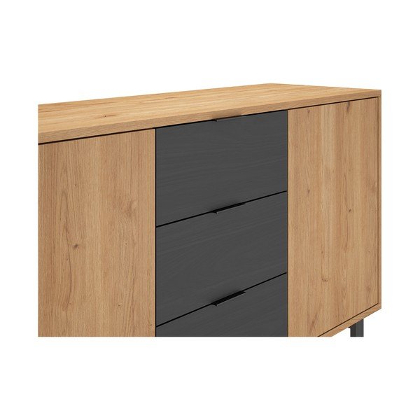 Antracitno siva/naravna nizka komoda v hrastovem dekorju 180x80 cm Madona – Marckeric-image-1