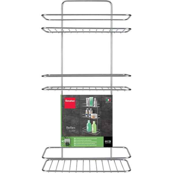 Jeklena viseča kopalniška polica v sijajno srebrni barvi z namestitvijo brez vrtanja Luxy – Metaltex-image-2