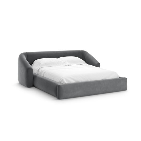Siva oblazinjena zakonska postelja s prostorom za shranjevanje z letvenim dnom 200x200 cm Campi – Cosmopolitan Design