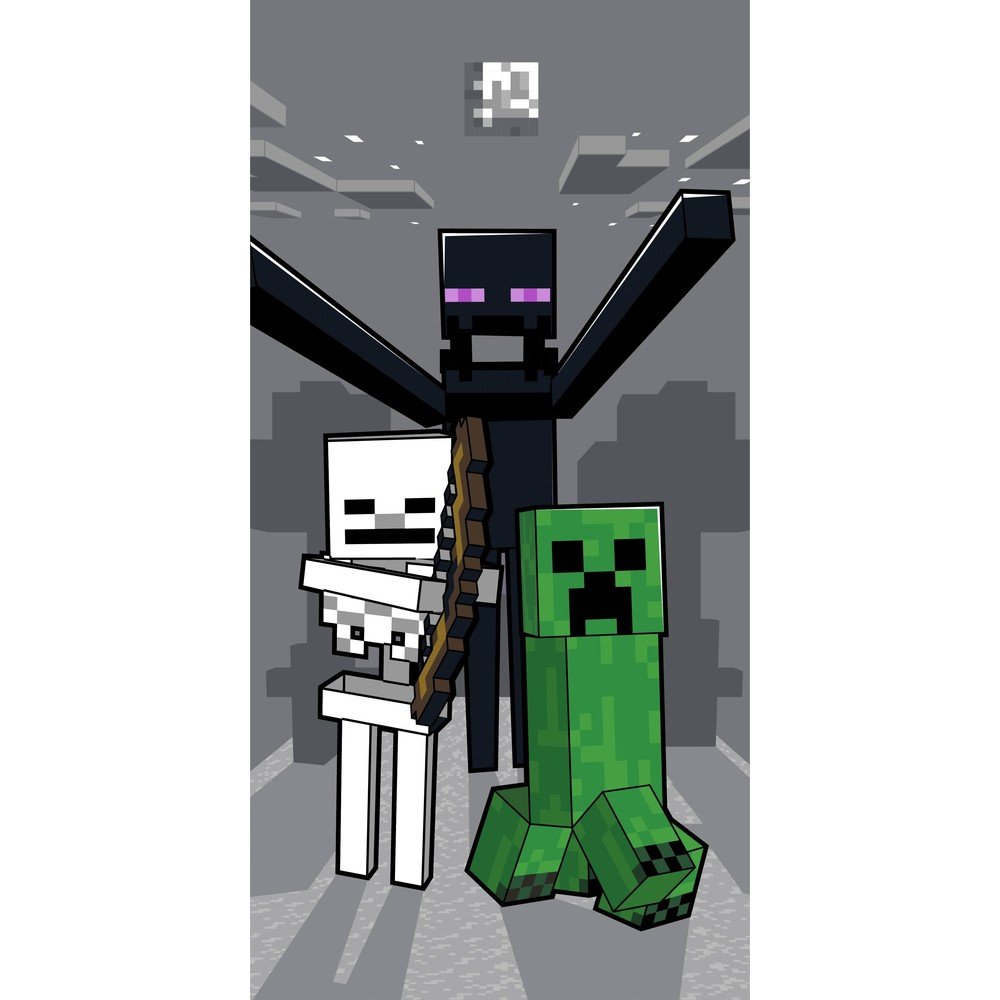 Siva bombažna otroška brisača 70x140 cm Minecraft "Mob Attack"