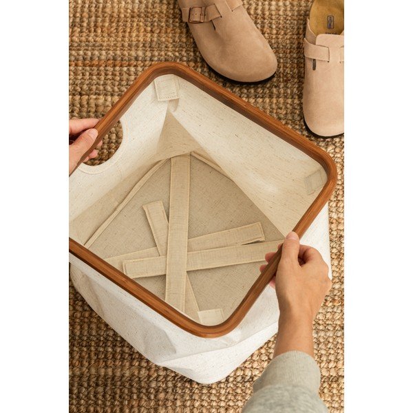 Kremno bela tekstilna škatla za shranjevanje 30x30x30 cm Bamboo/Linen Cube – Bigso-image-2