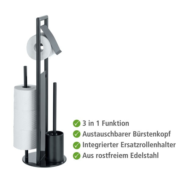 Črno stojalo za WC papir z WC ščetko iz nerjavečega jekla Ravina – Wenko-image-3