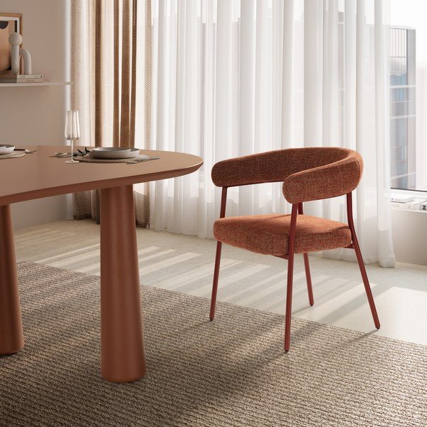 Oblazinjeni jedilni stoli v kompletu z nasloni za roke 2 ks v barvi terakote Yuri – MOME-image-2