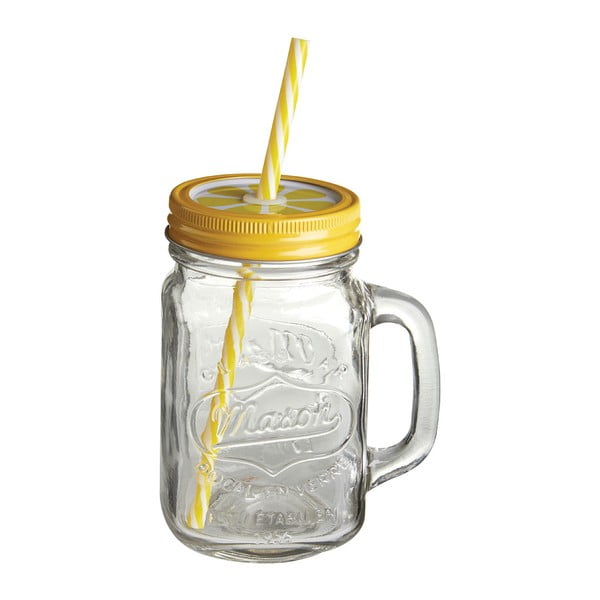 Kozarec z rumenim pokrovom in slamico Premier Housewares, 450 ml