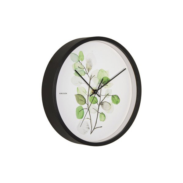 Zeleno-bela stenska ura v črnem okvirju Karlsson Eucalyptus, ø 26 cm-image-2
