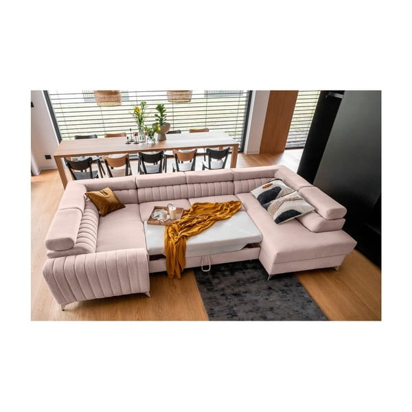Rožnata raztegljiva/s prostorom za shranjevanje kotna sedežna garnitura (desni kot/v obliki črke "U") Louis – ELTAP-image-3