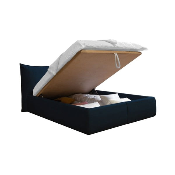 Temno modra oblazinjena zakonska postelja s prostorom za shranjevanje z letvenim dnom 180x200 cm Jade – Bobochic Paris-image-3