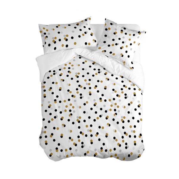 Bela bombažna prevleka za odejo za zakonsko posteljo 200x200 cm Golden dots – Blanc