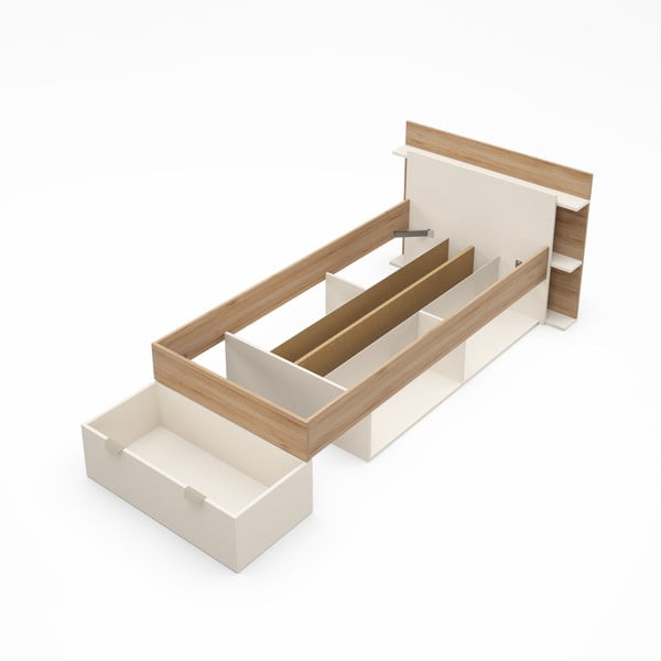 Bela/naravna postelja v hrastovem dekorju s prostorom za shranjevanje brez letvenega dna 90x200 cm Albo – Marckeric-image-3
