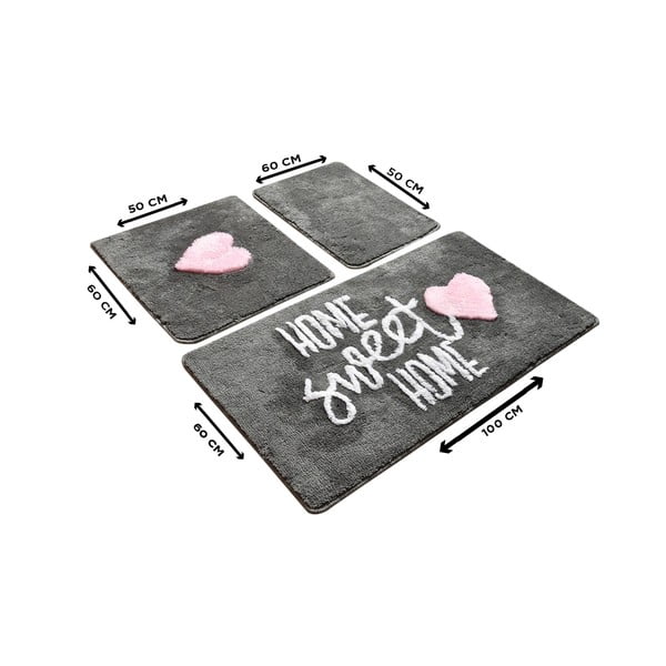 Komplet 3 sivih pravokotnih kopalniških preprog Foutastic Home-image-2