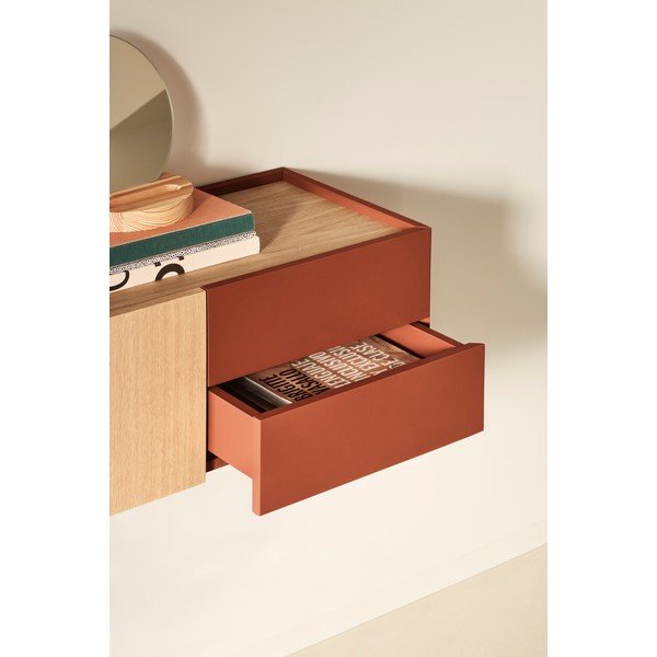 Opečnato oranžna/naravna nizka komoda v hrastovem dekorju 110x23 cm Otto – Teulat-image-1