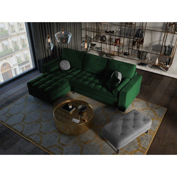 Zelena žametna raztegljiva sedežna garnitura Milo Casa Santo, levi kot-image-1