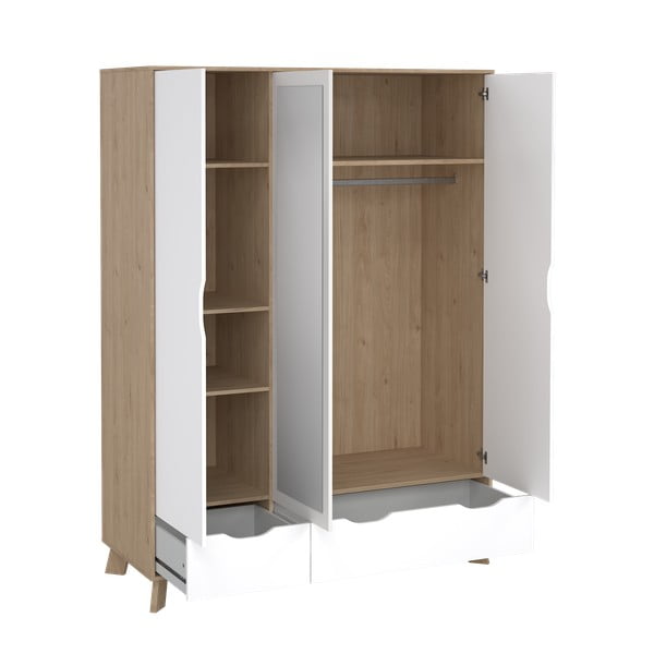 Bela garderobna omara v hrastovem dekorju z ogledalom 147x201x58 cm Ikast – Tvilum-image-3