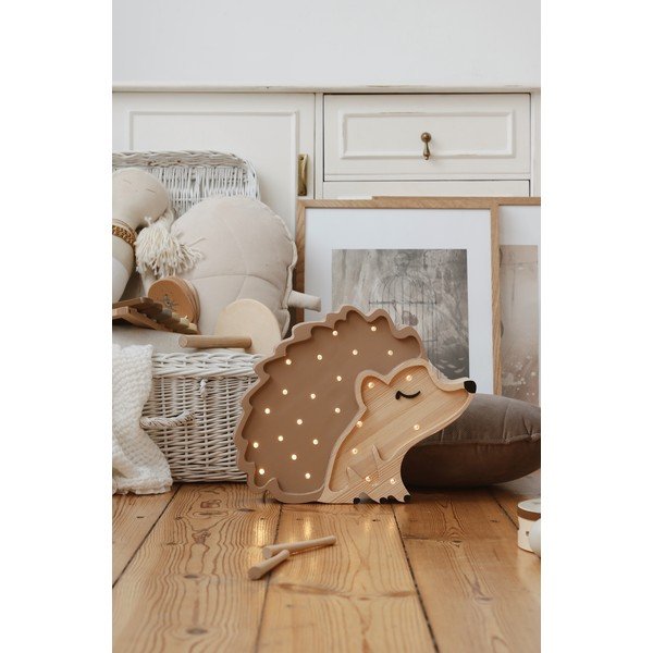 Rjava namizna svetilka iz borovega lesa Little Lights Hedgehog, dolžina 30 cm-image-2