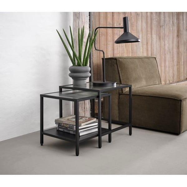 Steklene stranske mizice v kompletu 2 ks 50x50 cm Bronco – Unique Furniture-image-1